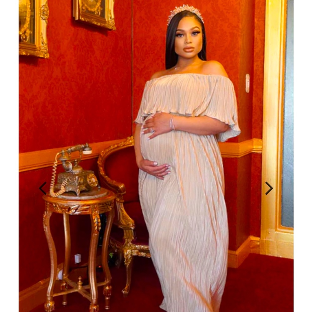 Maternity Gown- Open Shoulder, champagne color